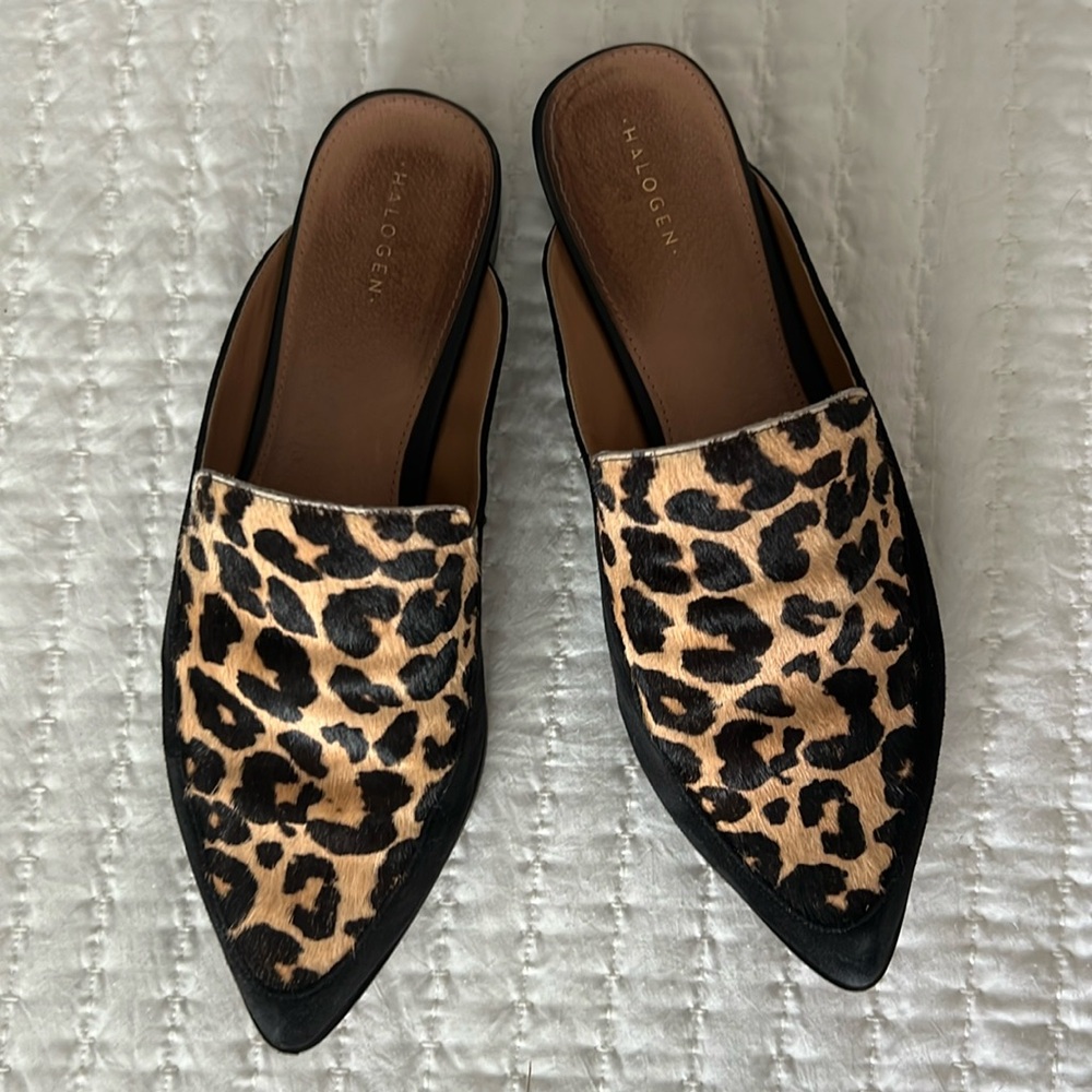 Halogen leather and calf hair mules 8.5